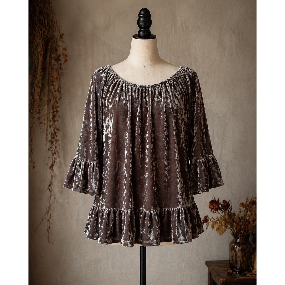 Crushed Velvet Peasant Top Dark Romantic Witchy Gothic Blouse Size Small - Picture 7 of 8